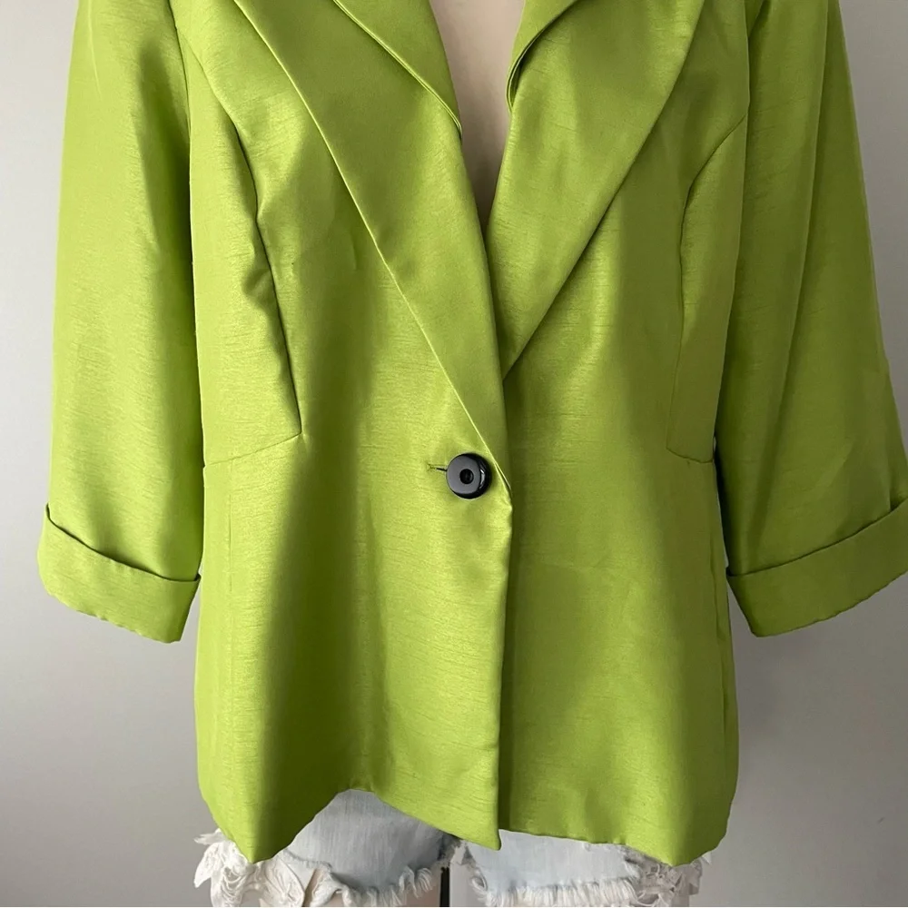 Vintage Dana Kay Lime Green Statement Blazer Jacket Chartreuse Plus Size 16 Y2K - Picture 4 of 9